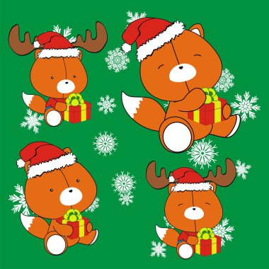 Xmas şirin bebek fox claus şapka çizgi film seti