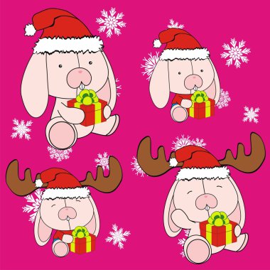 Xmas şirin bebek tavşan Noel Baba şapka seti