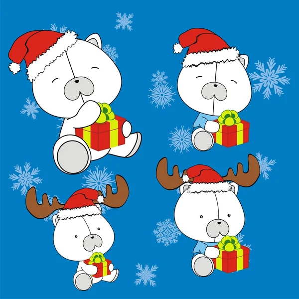 Navidad lindo bebé polar oso claus sombrero de dibujos animados conjunto — Archivo Imágenes Vectoriales