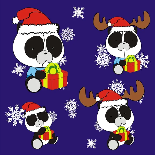 Navidad lindo bebé panda oso claus sombrero de dibujos animados conjunto — Archivo Imágenes Vectoriales