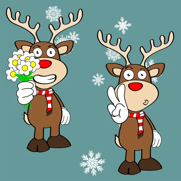 Xmas reindeer cartoon expression set pack4 — Stock Vector