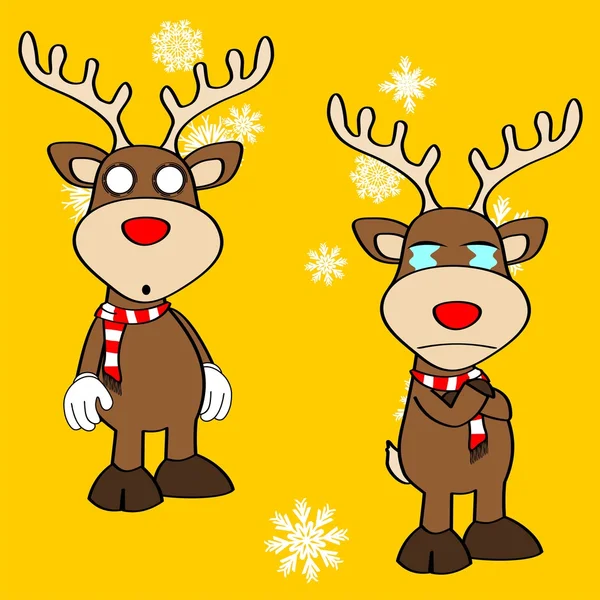 Xmas reindeer cartoon expression set pack4 — Stock Vector