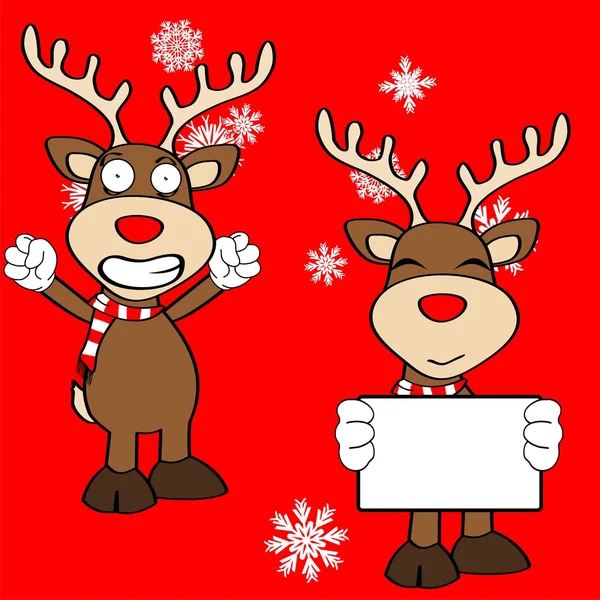 Xmas renar cartoon uttrycket set pack1 — Stock vektor