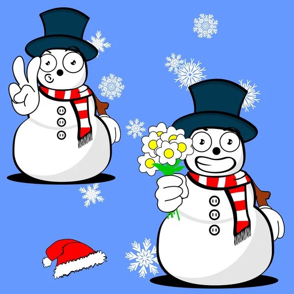 Snow man kreslené vánoční sada pack4 — Stockový vektor