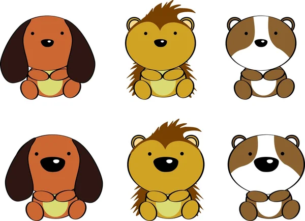 Lindo bebé animales conjunto de dibujos animados vector — Vector de stock