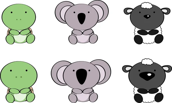 Mignon bébé animaux jeu de dessin animé isolé — Image vectorielle