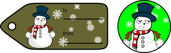 Bonhomme de neige dessin animé Noël carte cadeau autocollant set7 — Image vectorielle