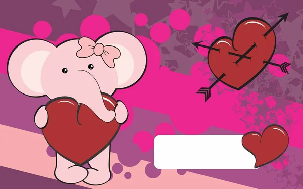 Elefant flicka cartoon kärlek hjärtat bakgrund — Stock vektor