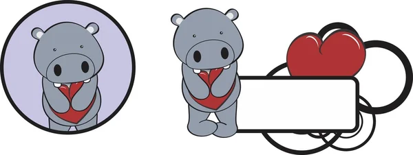 Słodkie dziecko hipopotam valentine kreskówka serca — Wektor stockowy