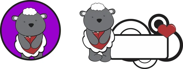 Χαριτωμένο μωρό πρόβατα Αγίου Βαλεντίνου καρδιά κινουμένων σχεδίων — Διανυσματικό Αρχείο