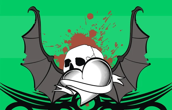 Heart winged bat skull tattoo background1 — Stock Vector