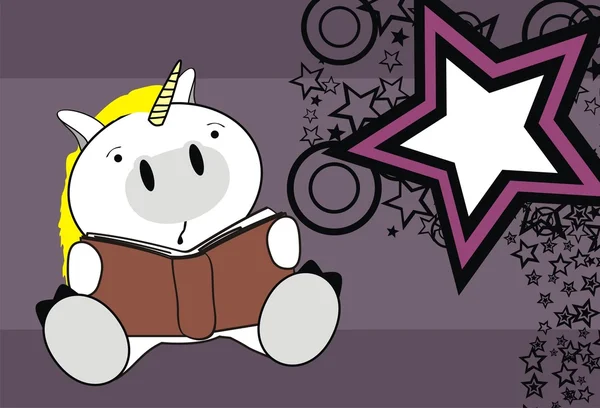 Bébé mignon licorne lecture fond de dessin animé — Image vectorielle