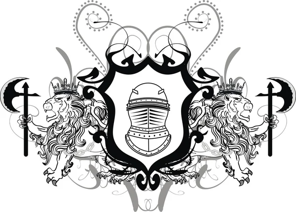 Heraldic lion coat of arms crest axe — Stock Vector