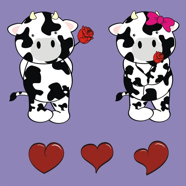 Cute cow love cartoon valentine set — Stock Vector