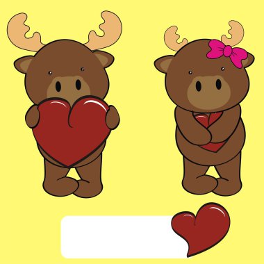 Şirin Ren geyiği kız ve erkek Sevgililer çizgi film seti