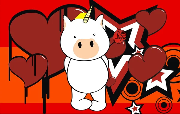 Sweet unicorn kartun latar belakang valentine - Stok Vektor