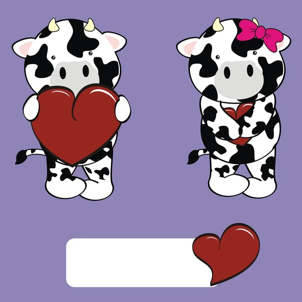 Ładny krowa dziewczyna i chłopak valentine kreskówka zestaw — Wektor stockowy