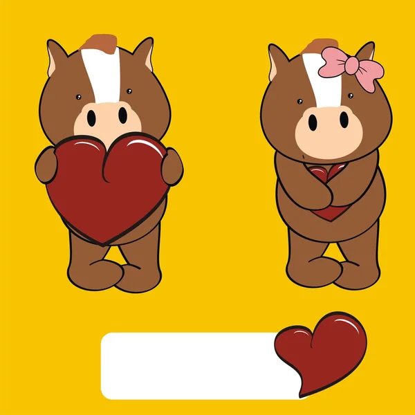 Linda chica de caballo y niño San Valentín conjunto de dibujos animados — Vector de stock