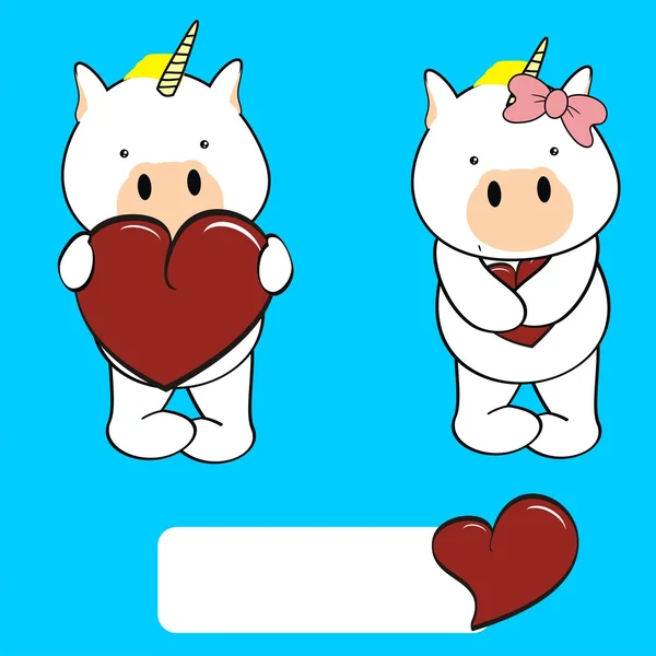 Cute unicorn girl and boy valentine cartoon set — Stock Vector