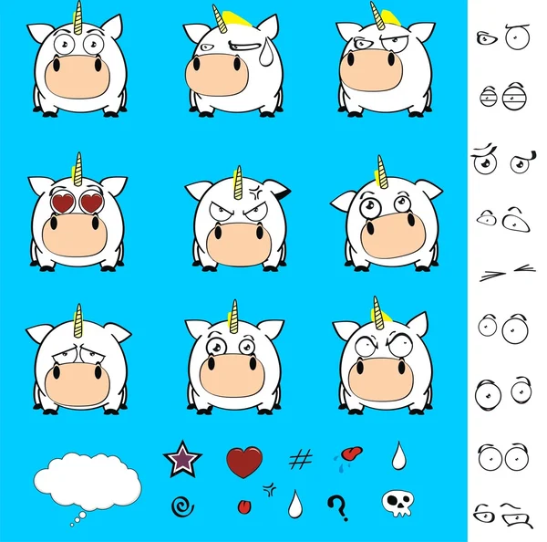 Unicorn expressions de boule jeu de dessin animé mignon — Image vectorielle