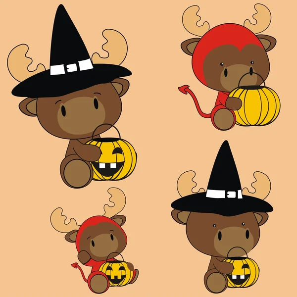 Söta halloween baby renar cartoon set — Stock vektor