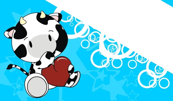 Mignon bébé vache dessin animé Valentine fond — Image vectorielle