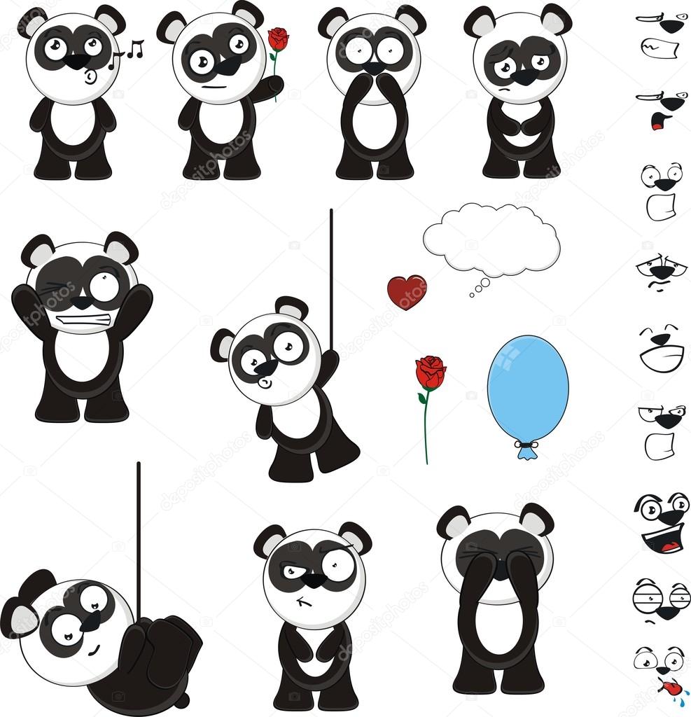 Funny panda bear cartoon expression set
