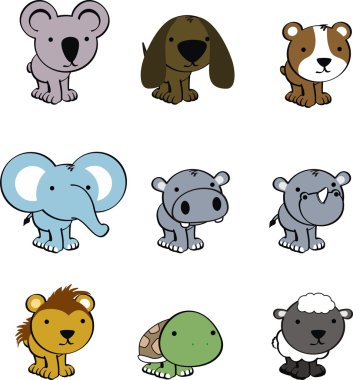 cute animals baby cartoon set clipart