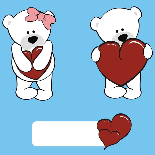 Schattige jonge polar bear cartoon valentine hart set — Stockvector