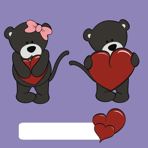 Schattige jonge panther cartoon valentine hart set — Stockvector