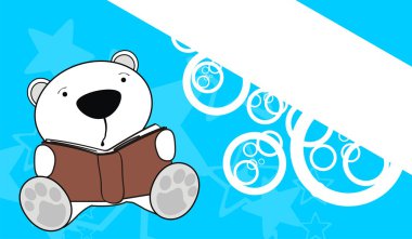 cute baby polar bear reading cartoon background