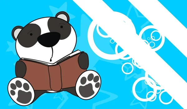 Cute baby panda bear reading cartoon background — 스톡 벡터
