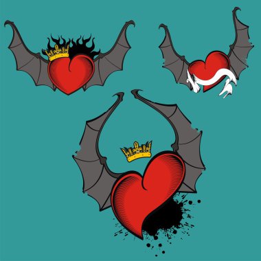 winged heart tattoo set