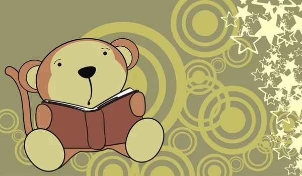 Cute baby monkey reading cartoon background — 스톡 벡터