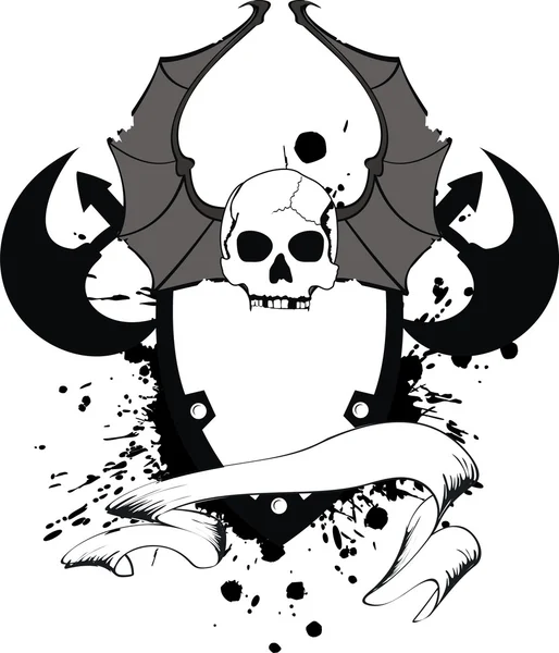 Calavera murciélago alas etiqueta tatuaje3 — Vector de stock