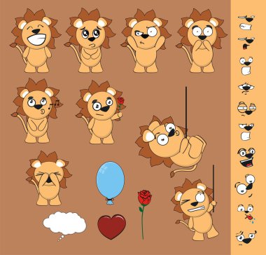 funny cute lion cartoon set clipart