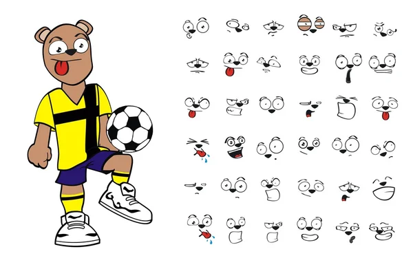 年轻的熊卡通足球统一表达式 set5 — 图库矢量图片
