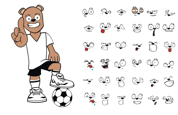 快乐小熊卡通足球统一表达式集 — 图库矢量图片