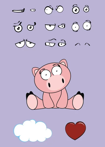 Cute sit baby pig expressions set — Stock Vector