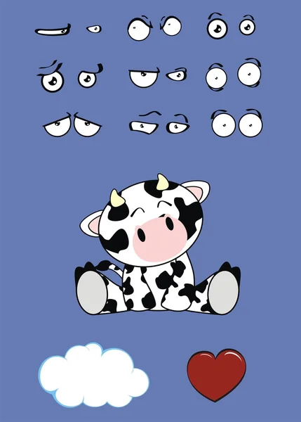 Mignon sit bébé vache expressions ensemble — Image vectorielle