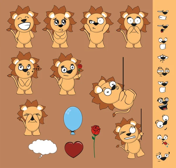 Engraçado bonito leão desenho animado conjunto —  Vetores de Stock