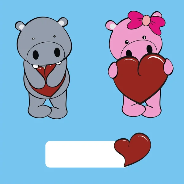 Sweet baby hippo cartoon valentine set — стоковый вектор