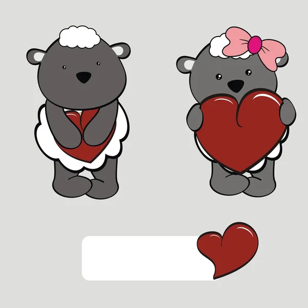 Sweet baby schapen cartoon valentine set — Stockvector