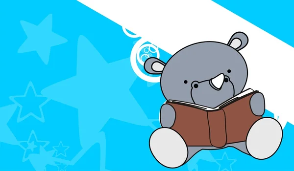 Cute little rhino reading cartoon backgorund — 스톡 벡터