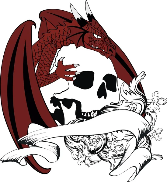 Cresta de dragón escudo de armas tatuaje calavera9 — Vector de stock