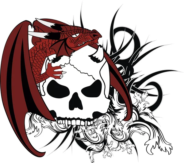 Cresta de dragón escudo de armas tatuaje calavera5 — Vector de stock