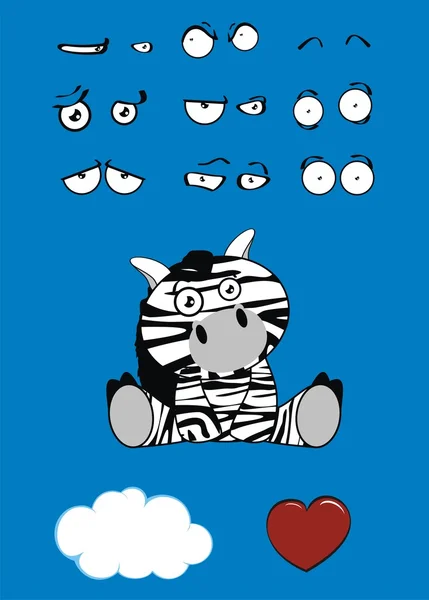 Şirin zebra ifadeler kümesi karikatür — Stok Vektör