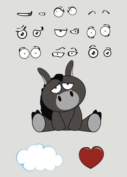 Bonito burro expressões cartoon conjunto — Vetor de Stock