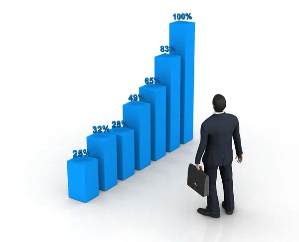 Blauwe histogram en zakenman — Stockfoto