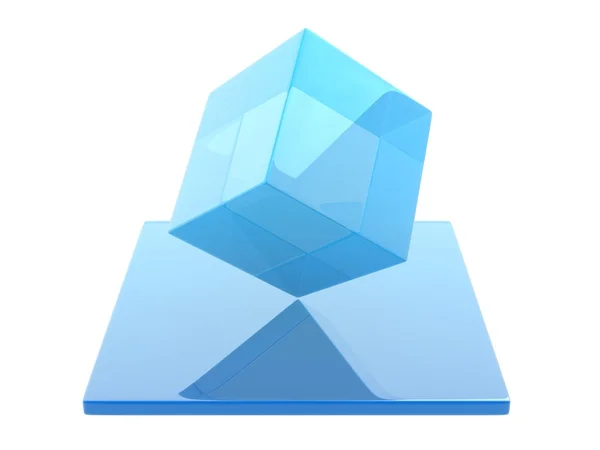 Blauwe glazen kubus — Stockfoto